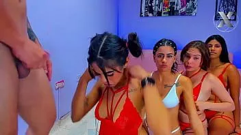 play Little sluts line up to suck a big dick that has them with their wet pussies